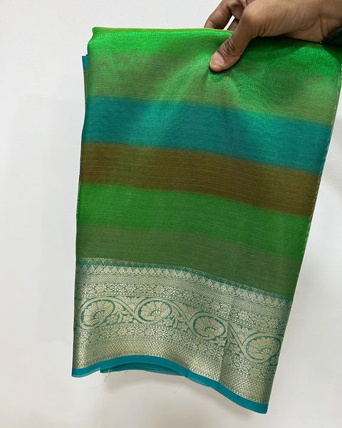 Banarasi Tissue Crush Soft Silk Saree - Green Color