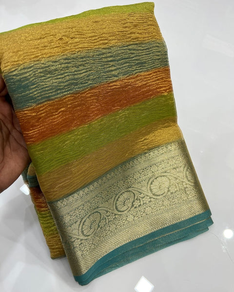 Banarasi Tissue Crush Soft Silk Saree - Yellow Color