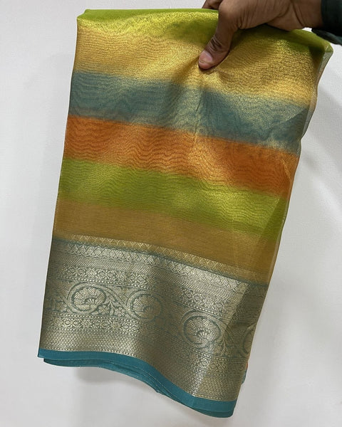 Banarasi Tissue Crush Soft Silk Saree - Yellow Color