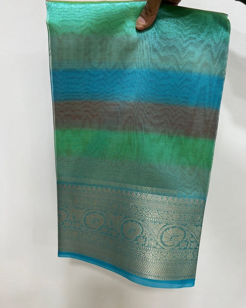 Banarasi Tissue Crush Soft Silk Saree - Blue Color