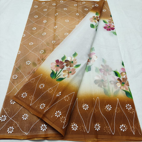 Kota Cotton Hand Painted Saree - Brown Color