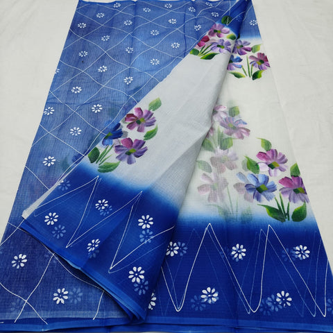 Kota Cotton Hand Painted Saree - Navy Blue Color