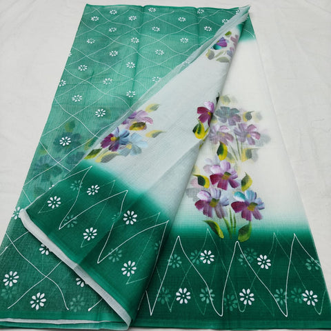 Kota Cotton Hand Painted Saree - Sea Green Color