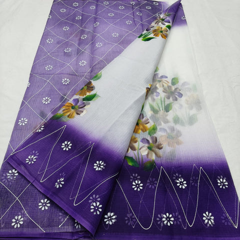 Kota Cotton Hand Painted Saree - Purple Color