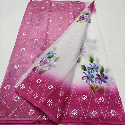 Kota Cotton Hand Painted Saree - Pink Color