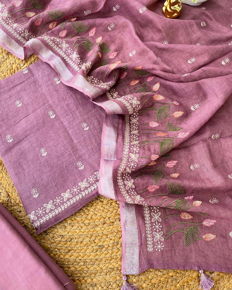 Pure Cotton Embroidered Salwar Suit - Pink Color