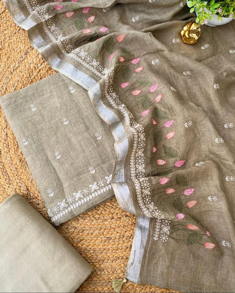 Pure Cotton Embroidered Salwar Suit - Beige Color