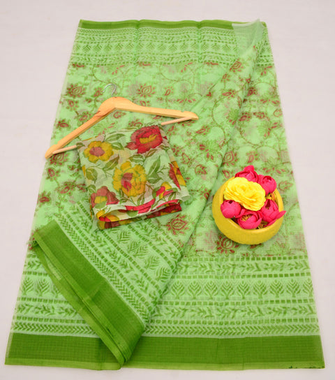Kota Cotton Kalamkari Printed Saree - Green