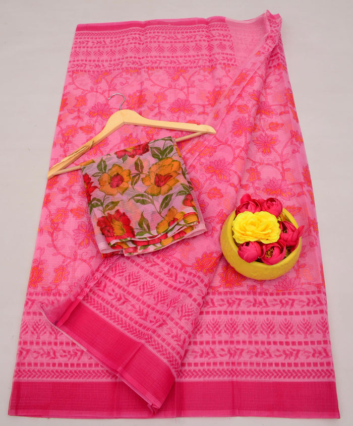 Kota Cotton Kalamkari Printed Saree - Pink