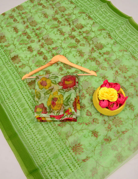 Kota Cotton Kalamkari Printed Saree - Green