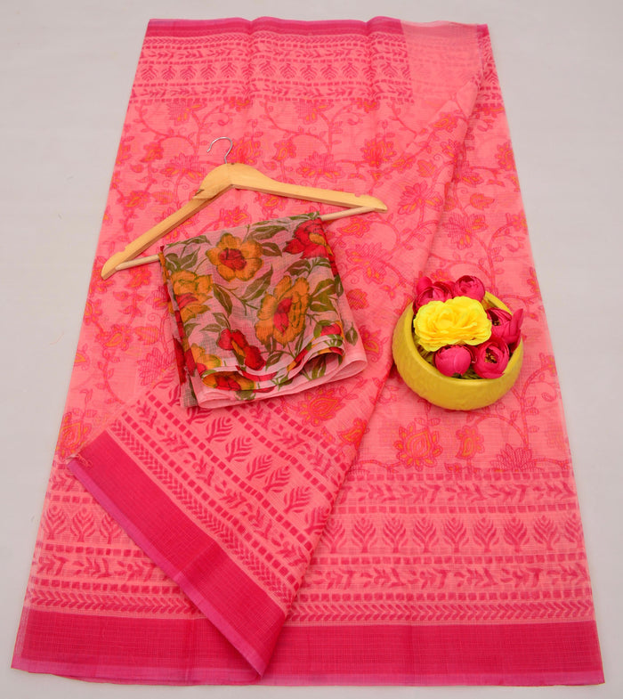 Kota Cotton Kalamkari Printed Saree - Red