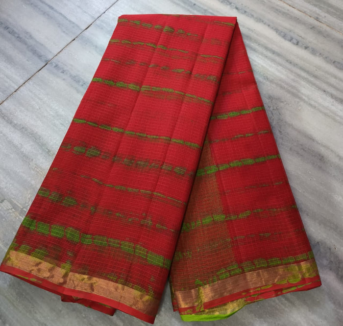 Shibori Print Pure Cotton Kota Doria  Saree - Red Color