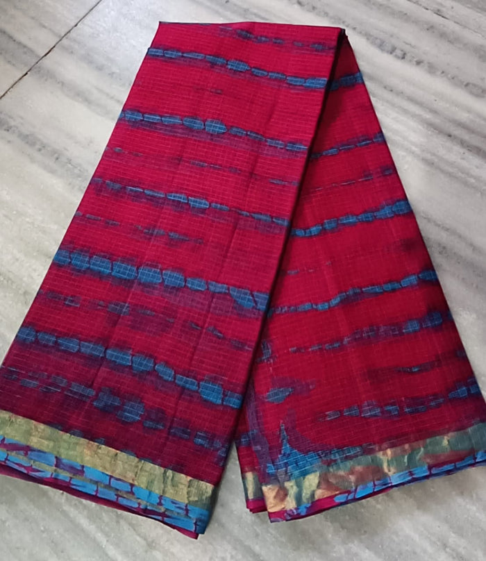 Shibori Print Pure Cotton Kota Doria  Saree - Pink
