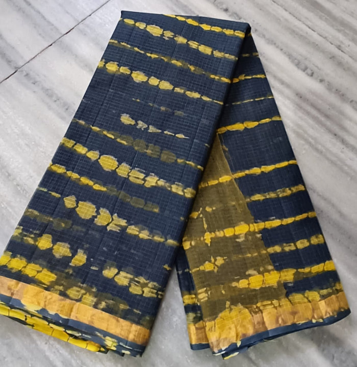Shibori Print Pure Cotton Kota Doria  Saree - Blue
