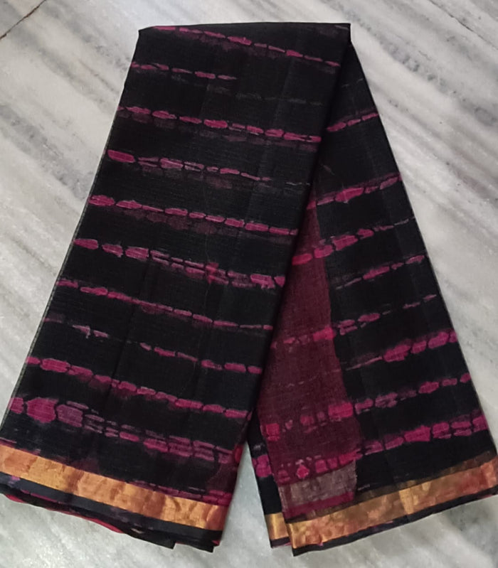 Shibori Print Pure Cotton Kota Doria  Saree - Maroon