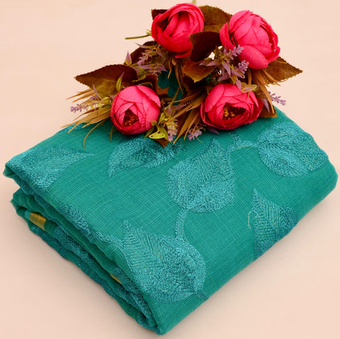 Pure Cotton Kota Embroidered Saree -  Blue Color
