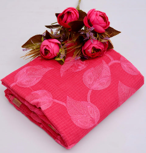 Pure Cotton Kota Embroidered Saree -  Pink Color