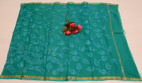 Pure Cotton Kota Embroidered Saree -  Blue Color