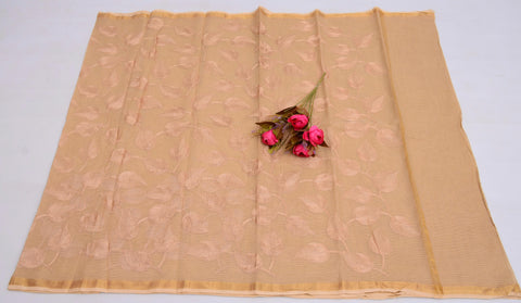 Pure Cotton Kota Embroidered Saree -  Beige Color