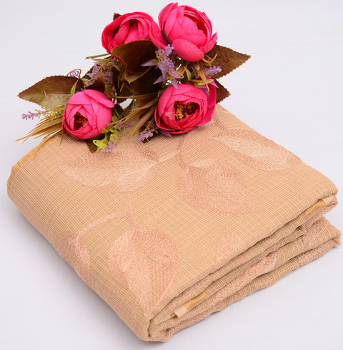 Pure Cotton Kota Embroidered Saree -  Beige Color