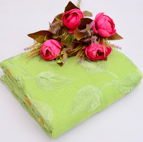 Pure Cotton Kota Embroidered Saree - Green Color