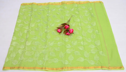 Pure Cotton Kota Embroidered Saree - Green Color