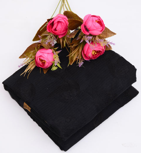 Pure Cotton Kota Embroidered Saree - Black Color