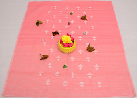 कढ़ाई वर्क कोटा कॉटन अनस्टिच्ड सूट मैचिंग बॉटम के साथ - गुलाबी