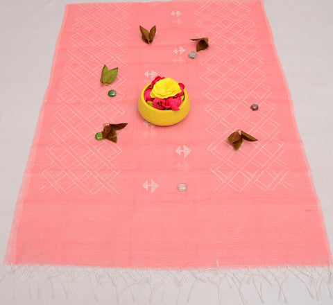 कढ़ाई वर्क कोटा कॉटन अनस्टिच्ड सूट मैचिंग बॉटम के साथ - गुलाबी