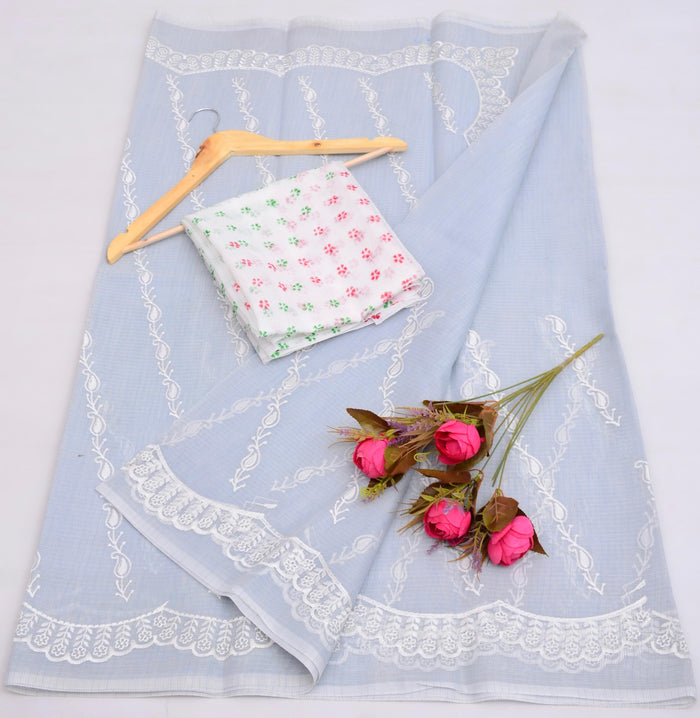 Embroidered Work Kota Saree - Grey Color
