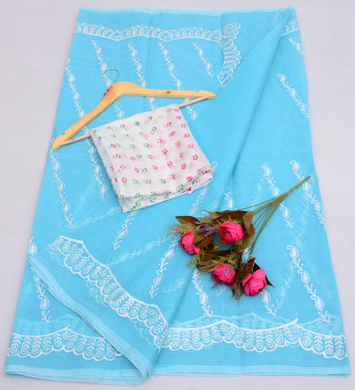 Embroidered Work Kota Saree - Blue Color