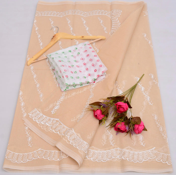 Embroidered Work Kota Saree - Cream Color