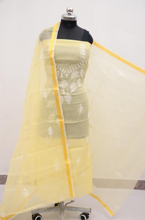 Embroidered Work Kota Cotton Dress Material - Yellow Color