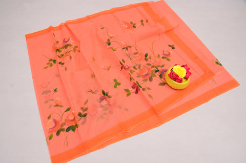 Hand Painted Pure Cotton Kota Saree -  Peach Color