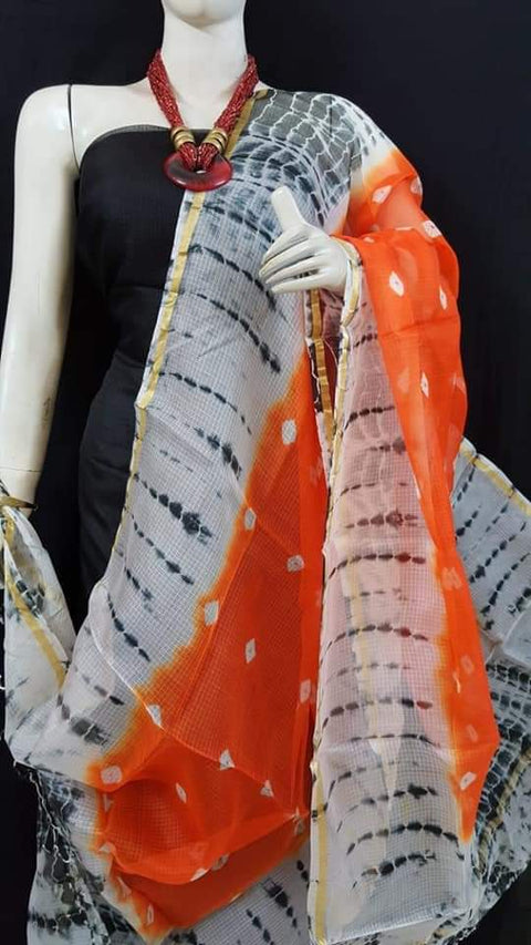 शुद्ध कॉटन कोटा डोरिया सूट शिबोरी प्रिंट दुपट्टा के साथ - काला और सफेद संयोजन