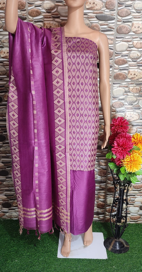 Cotton Silk Dress Material With Woven Design - Magenta Color
