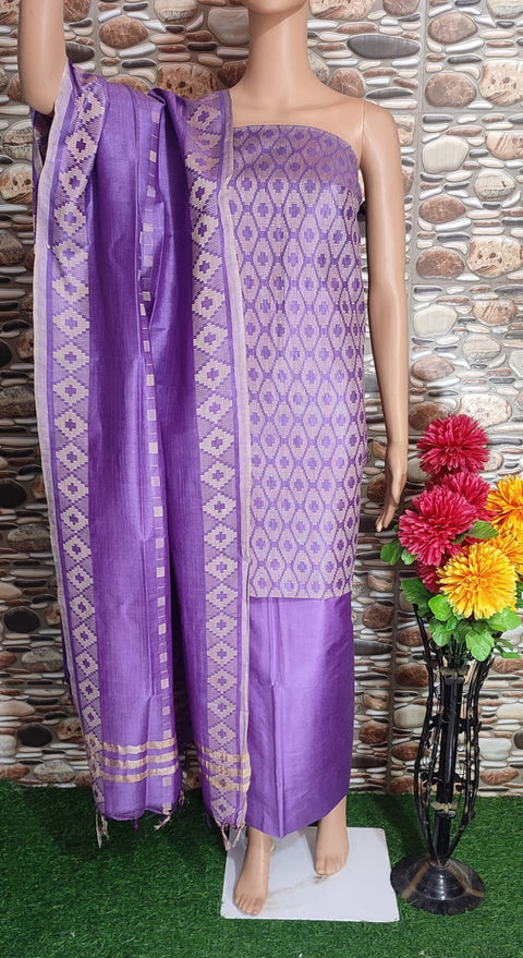 Cotton Silk Dress Material With Woven Design - Lavender Color