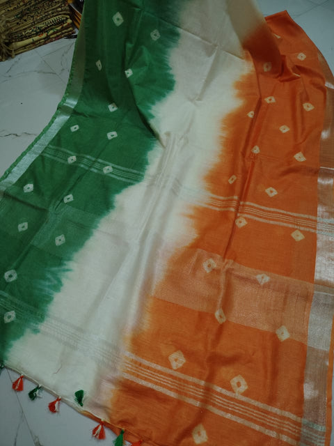 Cotton Linen Tri Color Saree for Independance Day