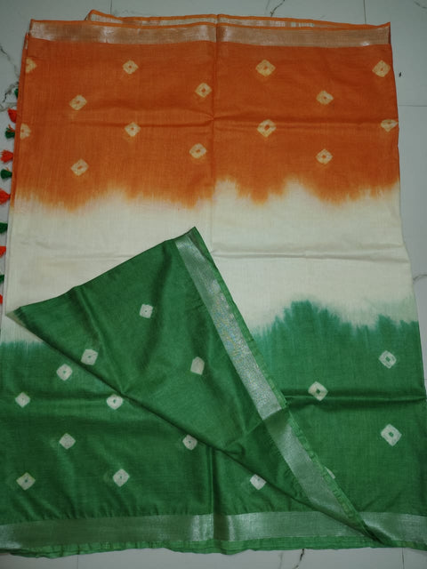 Cotton Linen Tri Color Saree for Independance Day