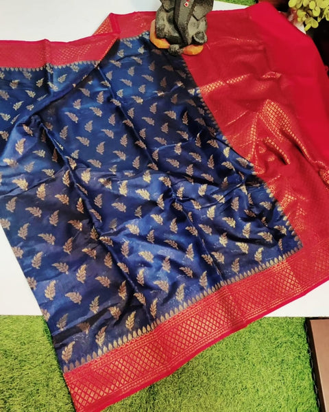 Banarasi Dupion Silk Zari Woven Saree - Navy Blue Color