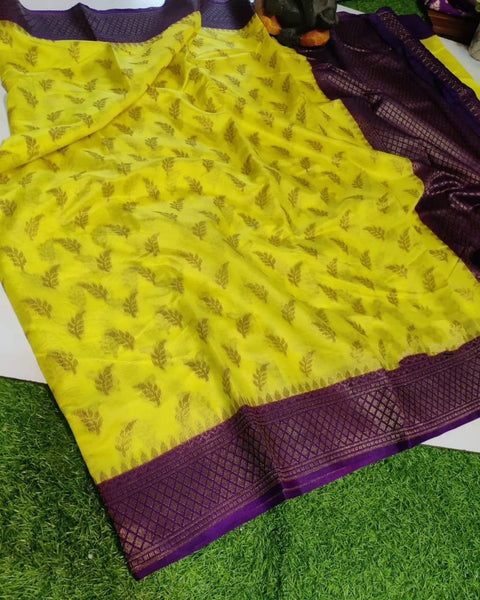 Banarasi Dupion Silk Zari Woven Saree - Yellow Color