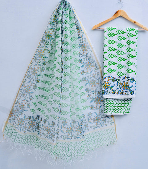 Kota Doria Cotton Block Printed Dress Material - Design No. 3