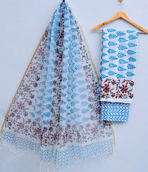Kota Doria Cotton Block Printed Dress Material - Design No. 1