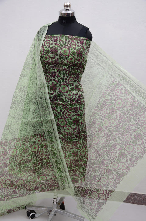 Kota Cotton Printed Suit - Pista Green Color