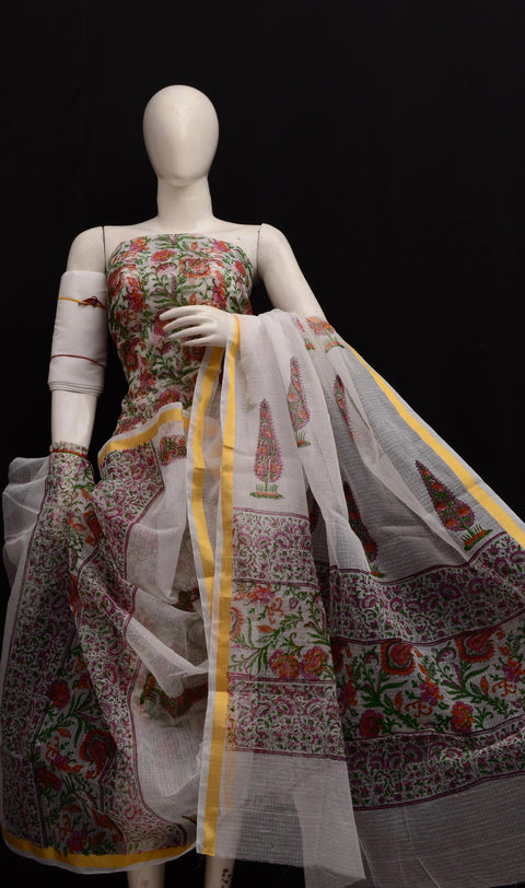Kota Doria Hand Block Printed Suit - Design No. 2