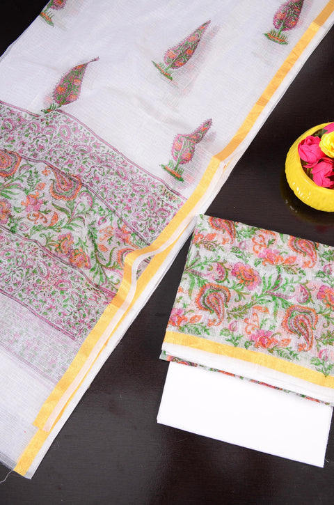 Kota Doria Hand Block Printed Suit - Design No. 2