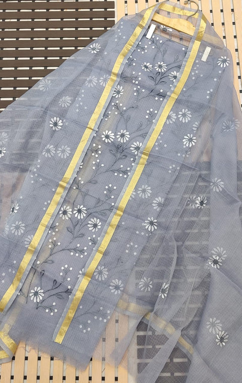 Kota Cotton Suit With Embroidery Work - Grey Color