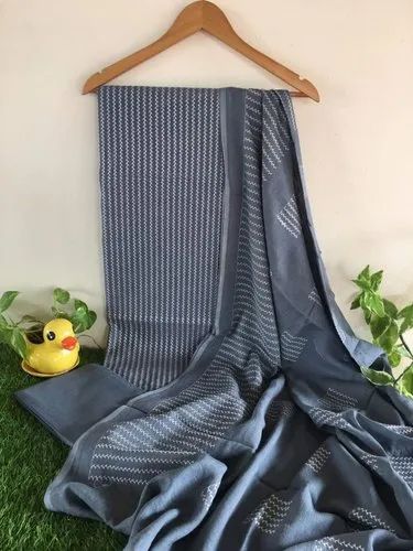 Cotton Linen Dress Material - Blue Color