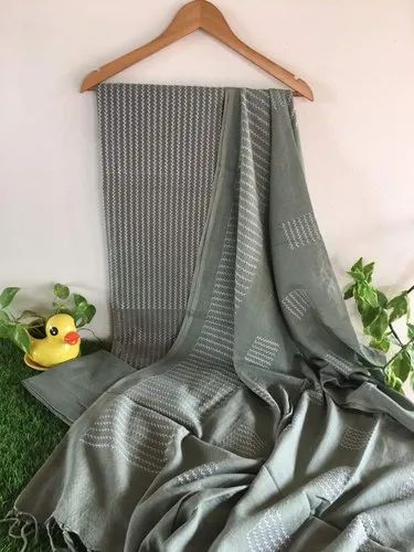 Cotton Linen Dress Material - Grey Color