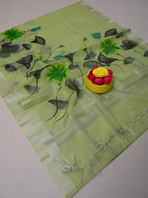 Hand Painted Kota Linen Saree - Pista Green Color